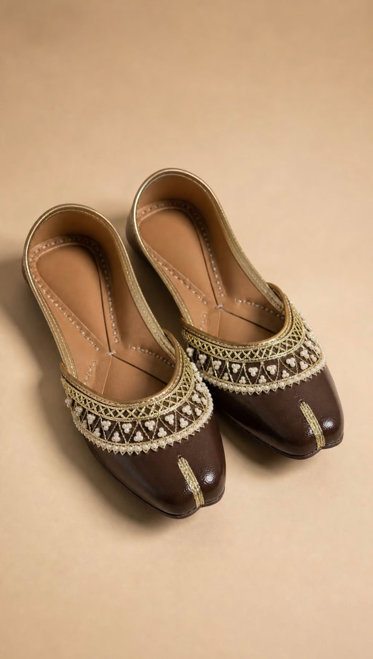 Umber | Fancy Leather Khussa | Brown