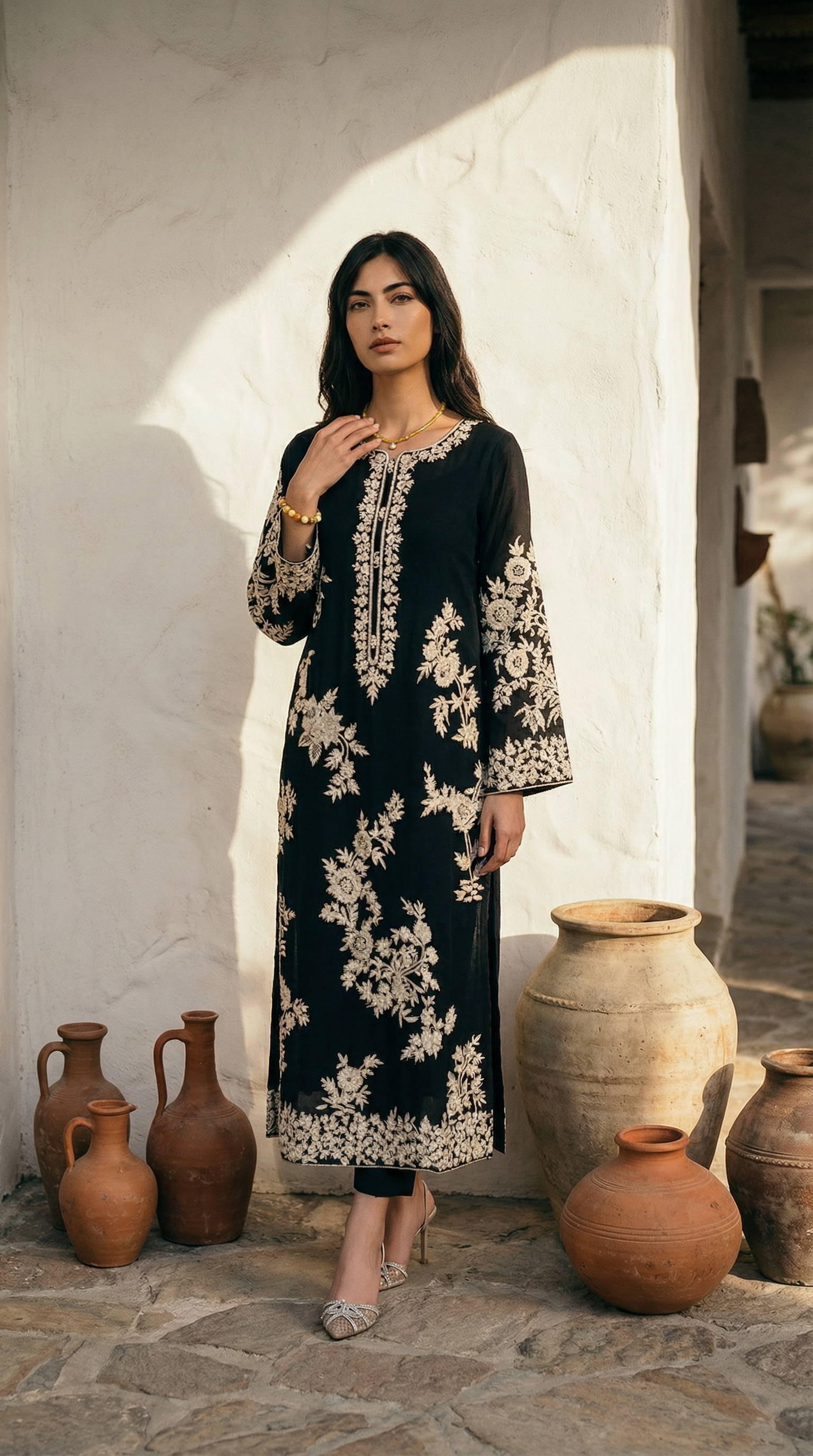 Lahzeh | 3 PC Navy Chiffon Dupatta