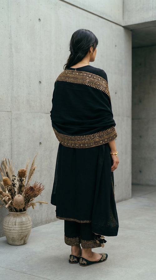 Another Black Suit with Embroidered Dupatta