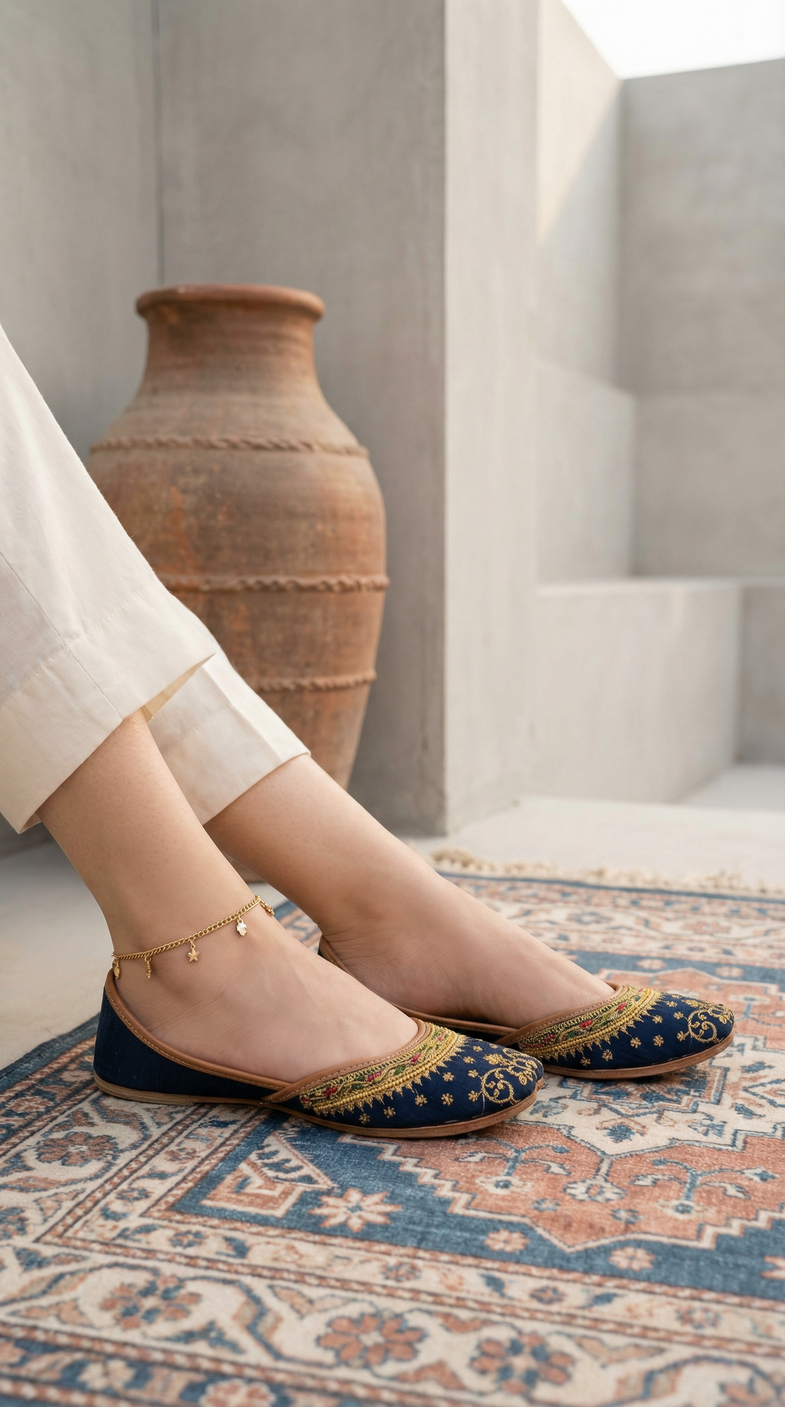 Mehrunisa | Velvet Khussa |Navy