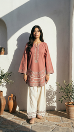 Peach Pink Suit with Farshi Shalwar