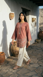 Peach Pink Suit with Farshi Shalwar