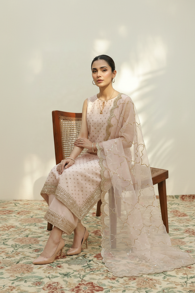 Gulabi | 3PC Organza Dupatta