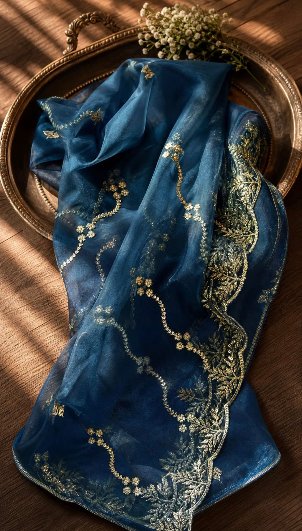 Luna | Organza Dupatta | Teal Blue