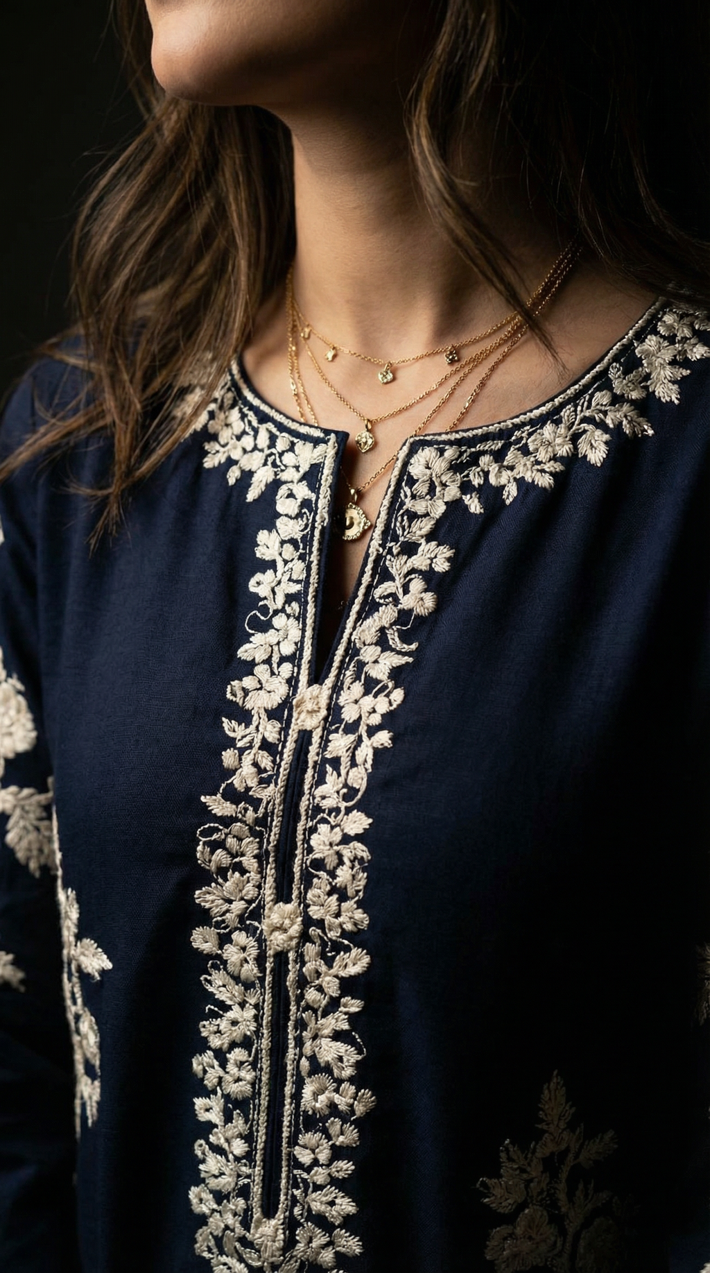 Lahzeh | 3 PC Navy Chiffon Dupatta