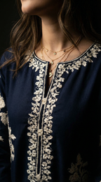 Lahzeh | 3 PC Navy Chiffon Dupatta