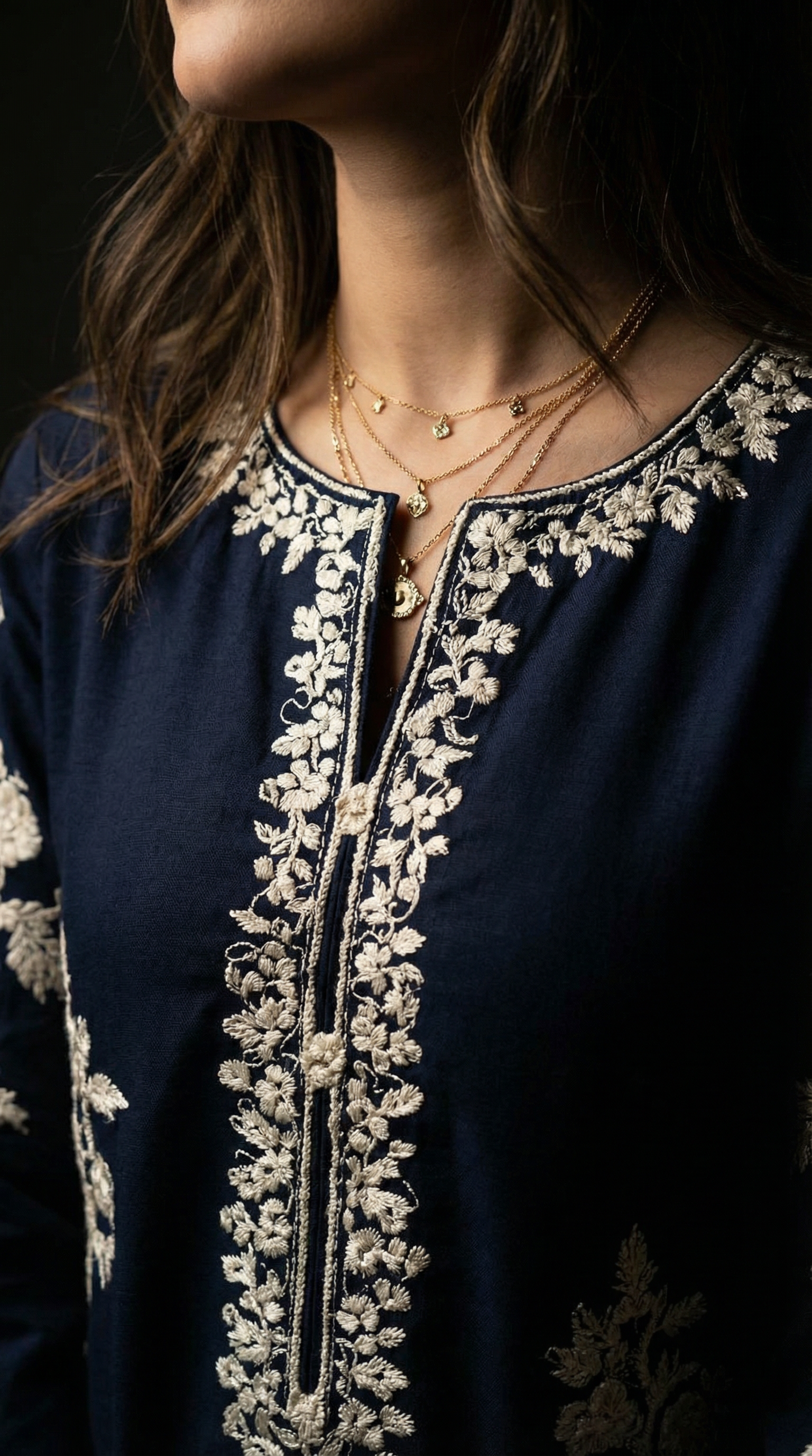 Lahzeh | 3 PC Navy Chiffon Dupatta