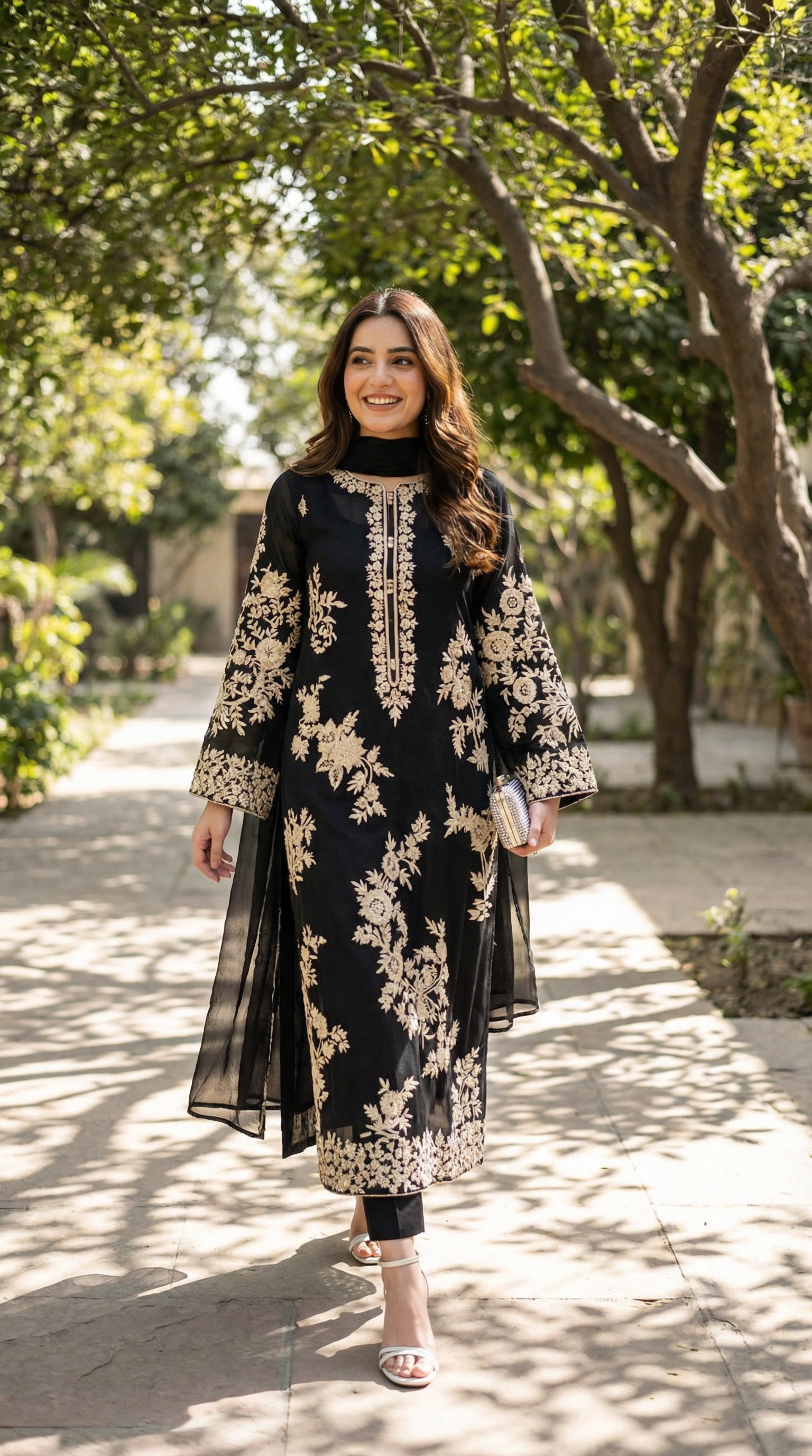 Lahzeh | 3 PC Navy Chiffon Dupatta