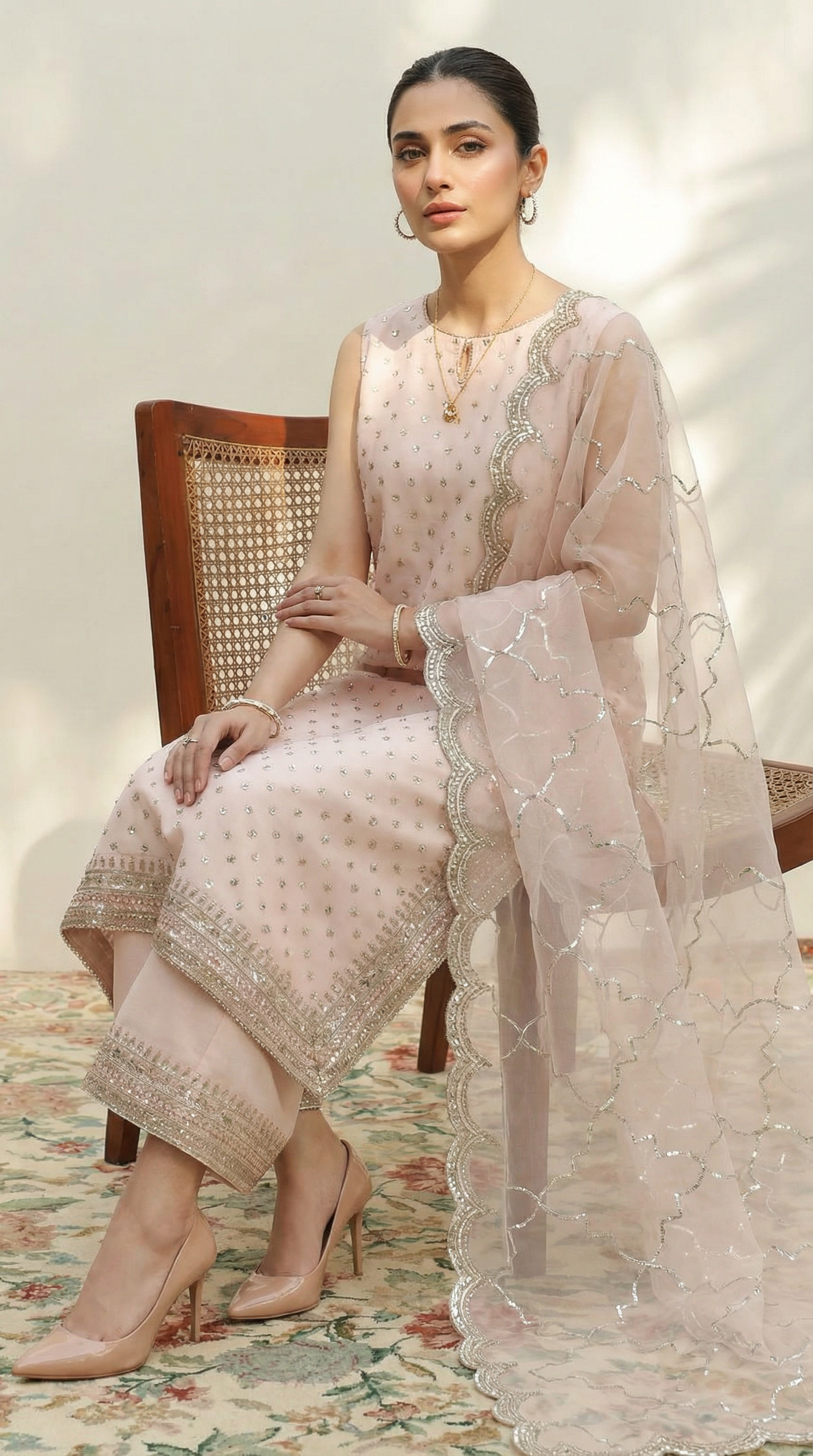 Pink Suit with Organza Dupatta